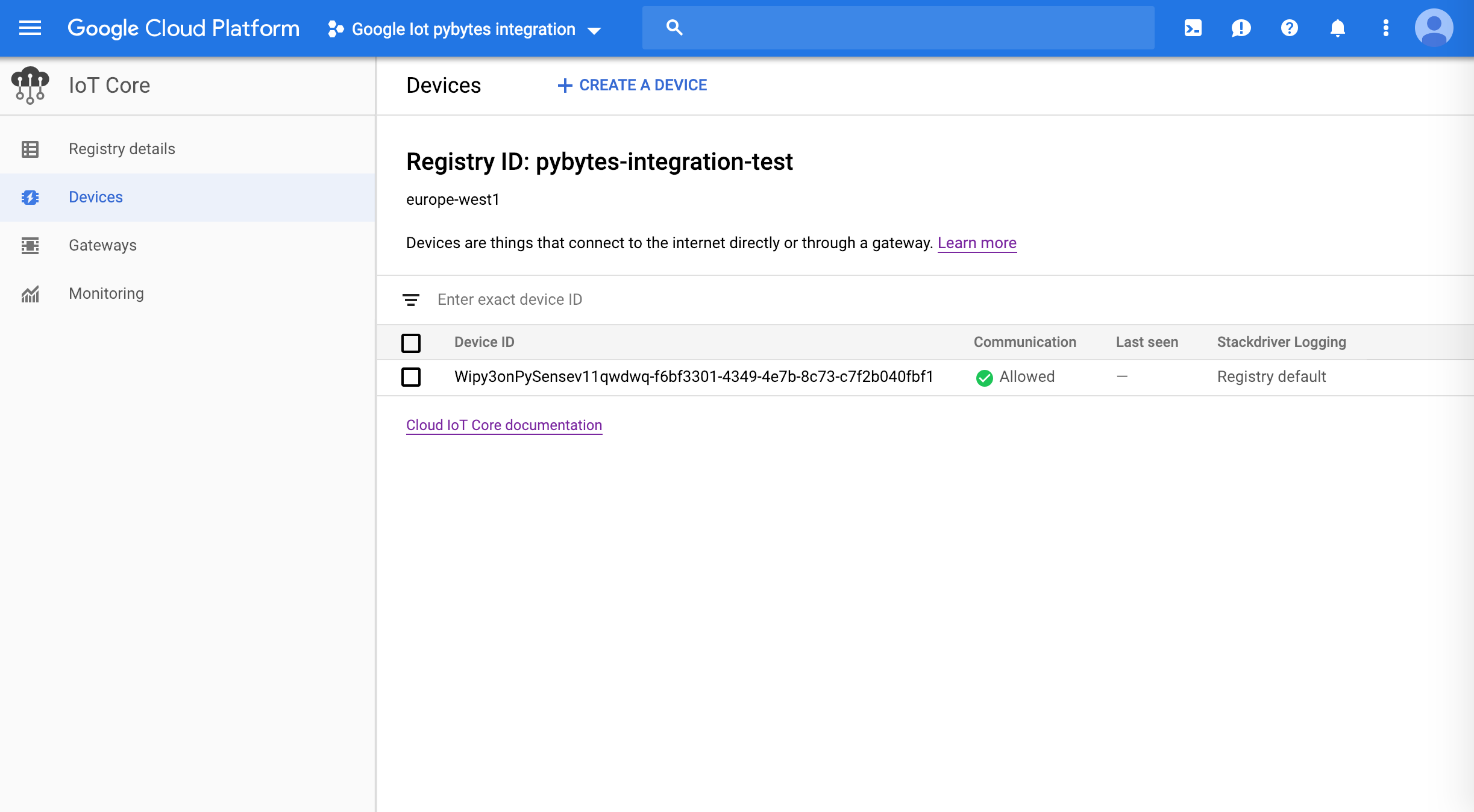 Google registry&rsquo;s devices view